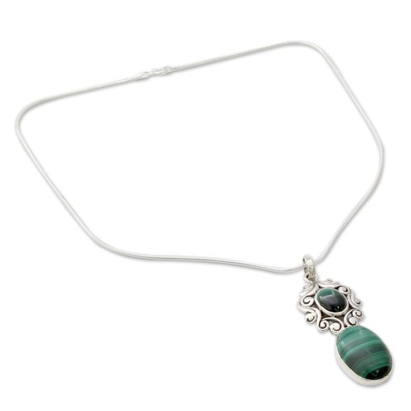 Alternate image for Artisan Crafted Malachite and Sterling Silver Necklace   Queen of the Forest