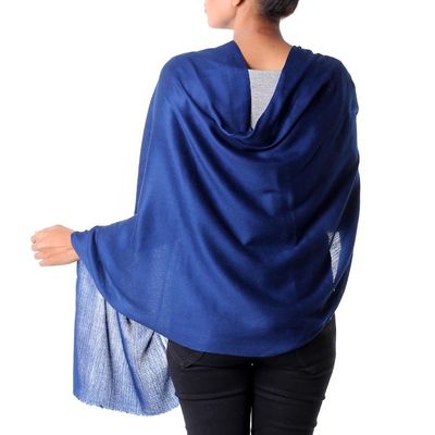 Alternate image for Indian Deep Cobalt Blue Woven Wool Shawl for Women Valley Mist in Cobalt