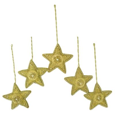 Alternate image for Golden Star Shaped Beaded Ornaments Set of 5 Dazzling Stars