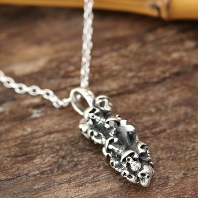 Alternate image for Sterling Silver Skull Pendant Necklace from India Skull Cluster