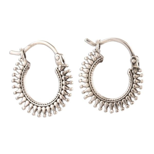 Alternate image for Handmade Sterling Silver Hoop Earrings Bright Rays