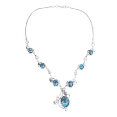 Alternate image for Composite Turquoise and Cultured Pearl Y Necklace Dew Blossom