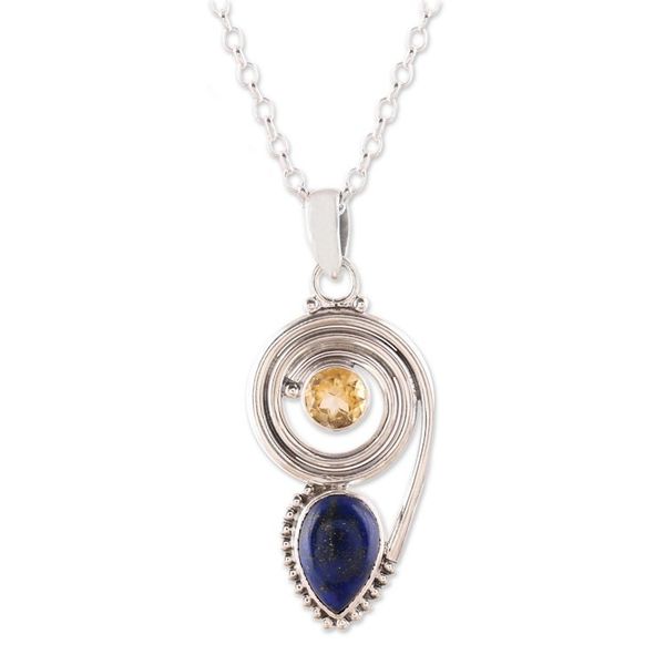 Alternate image for Lapis Lazuli and Citrine Pendant Necklace from India Wondrous Coil