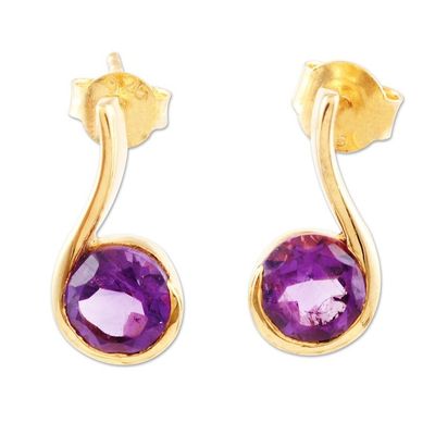 Alternate image for Gold-Plated Sterling Silver Amethyst Drop Earrings Purple Droplet