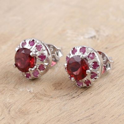 Alternate image for Rhodium-Plated Ruby and Garnet Stud Earrings True Harmony