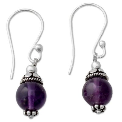 Alternate image for Sterling Silver Dangle Earrings with Petite Amethyst Globes Royal Discretion