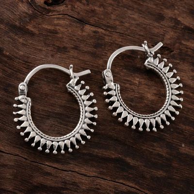Alternate image for Handmade Sterling Silver Hoop Earrings Bright Rays