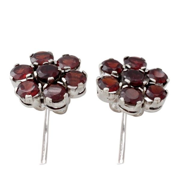 Alternate image for Artisan Crafted Floral Button Earrings with Garnet Romantic Blossom