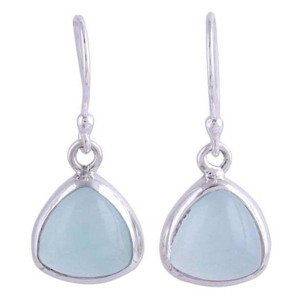 Alternate image for Sterling Silver and Aqua Chalcedony Dangle Earrings Gleaming Pyramids