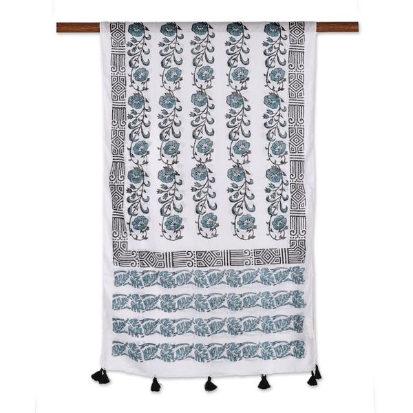 Alternate image for Floral Block-Printed Cotton Wrap Scarf from India Bouquet Bliss