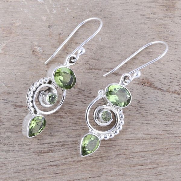Alternate image for Peridot and Sterling Silver Spiral Dangle Earrings Meadow Labyrinth