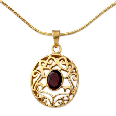 Alternate image for Handcrafted Vermeil and Garnet Necklace Golden Jewelry Golden Goddess