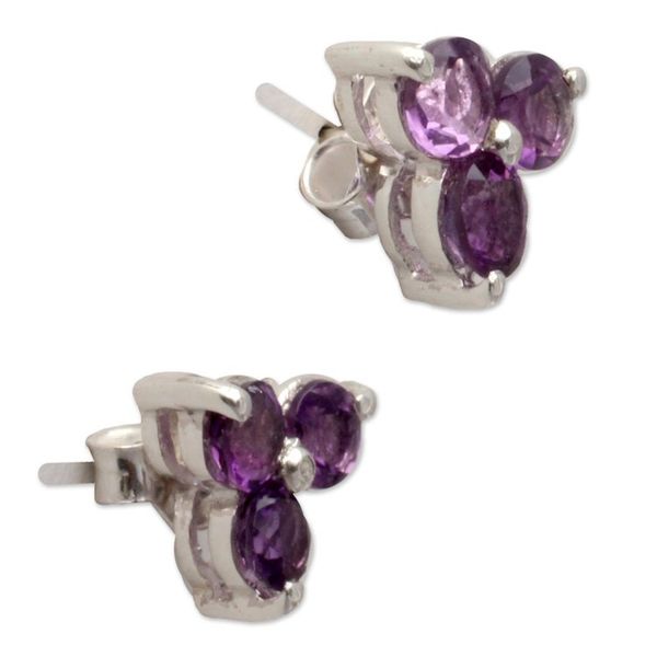 Alternate image for Amethyst Stud Earrings Artisan Crafted Jewelry Charming Trio