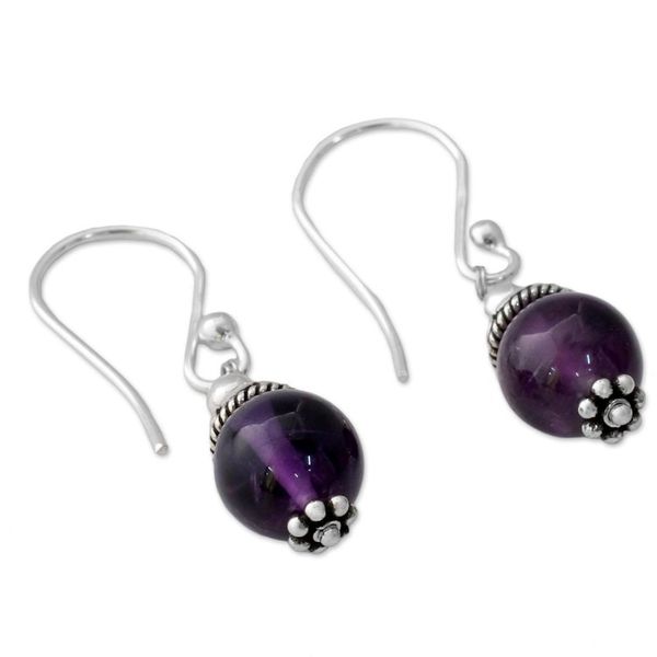 Alternate image for Sterling Silver Dangle Earrings with Petite Amethyst Globes Royal Discretion
