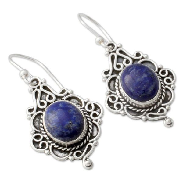 Alternate image for Ornate Sterling Silver and Lapis Lazuli Earrings Sky Symphony