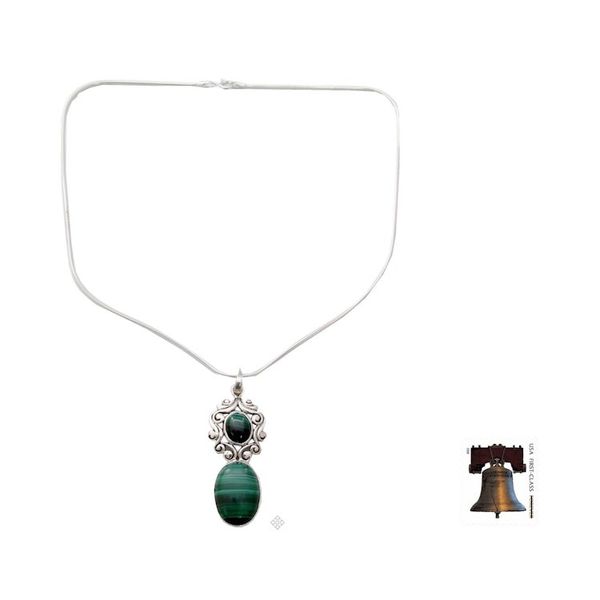 Alternate image for Artisan Crafted Malachite and Sterling Silver Necklace   Queen of the Forest