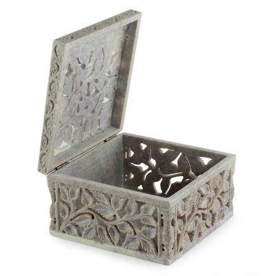 Alternate image for Artisan Crafted Soapstone Jali Jewelry Box White Ivy