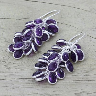 Alternate image for Sterling Silver and Amethyst Earrings Indian Jewelry Grapes of Love