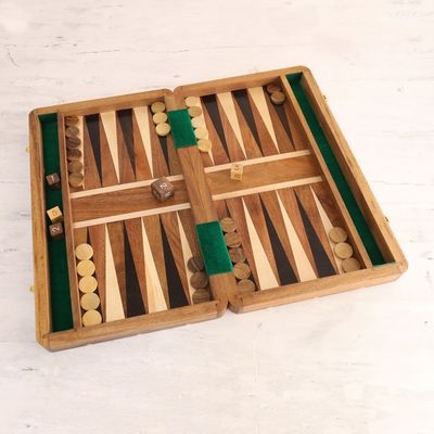 Alternate image for Handcrafted Acacia Wood Backgammon Set from India Ancient Fun