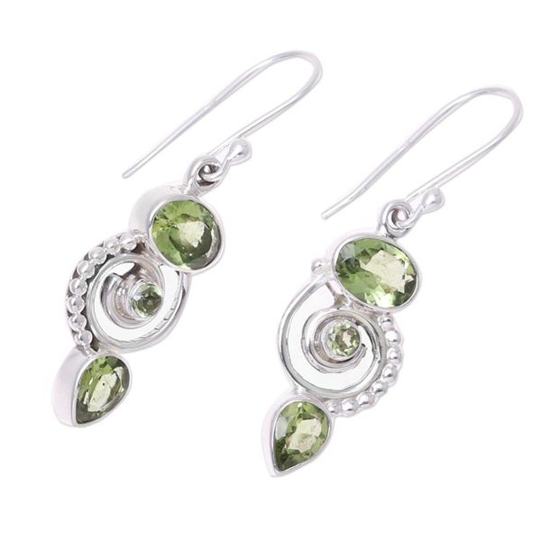 Alternate image for Peridot and Sterling Silver Spiral Dangle Earrings Meadow Labyrinth