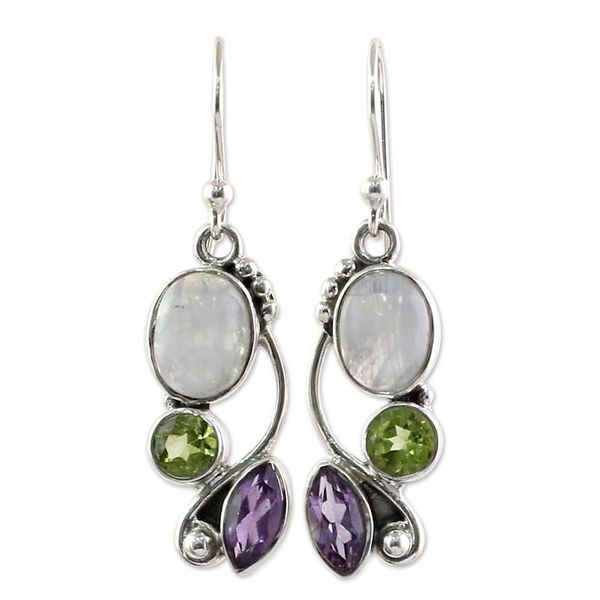 Alternate image for Multi-Gemstone Dangle Earrings Peridot Amethyst from India Natural Glamour