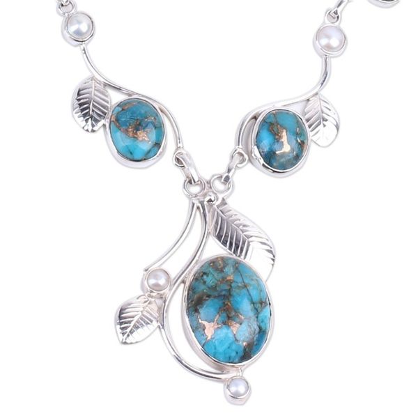 Alternate image for Composite Turquoise and Cultured Pearl Y Necklace Dew Blossom