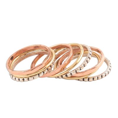 Alternate image for Sterling Silver Brass and Copper Stacking Rings Set of 9 Elegant Pattern
