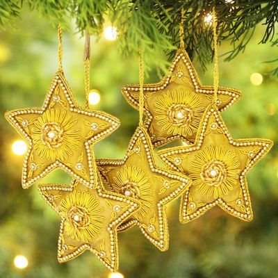 Alternate image for Golden Star Shaped Beaded Ornaments Set of 5 Dazzling Stars