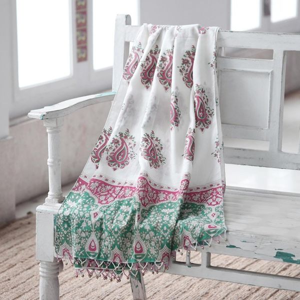 Alternate image for Block-Printed Paisley-Motif Cotton Shawl Contrasting Paisley