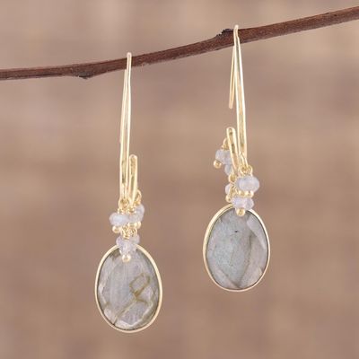 Alternate image for Gold Plated 13 Carat Labradorite Dangle Earrings Regal Beauty