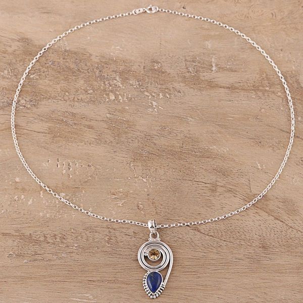 Alternate image for Lapis Lazuli and Citrine Pendant Necklace from India Wondrous Coil