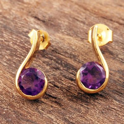 Alternate image for Gold-Plated Sterling Silver Amethyst Drop Earrings Purple Droplet