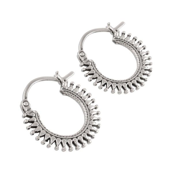 Alternate image for Handmade Sterling Silver Hoop Earrings Bright Rays
