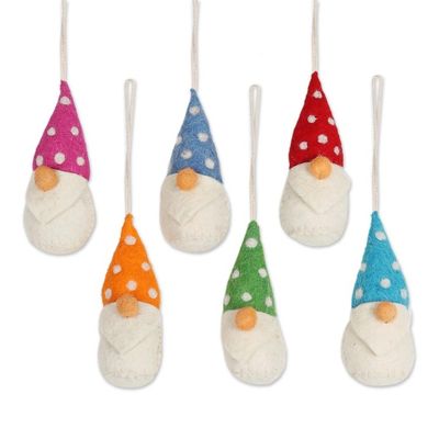 Alternate image for Set of 6 Assorted Elf Wool Felt Ornaments Ebullient Elves