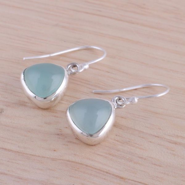 Alternate image for Sterling Silver and Aqua Chalcedony Dangle Earrings Gleaming Pyramids