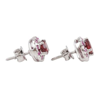 Alternate image for Rhodium-Plated Ruby and Garnet Stud Earrings True Harmony