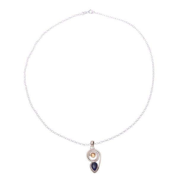 Alternate image for Lapis Lazuli and Citrine Pendant Necklace from India Wondrous Coil