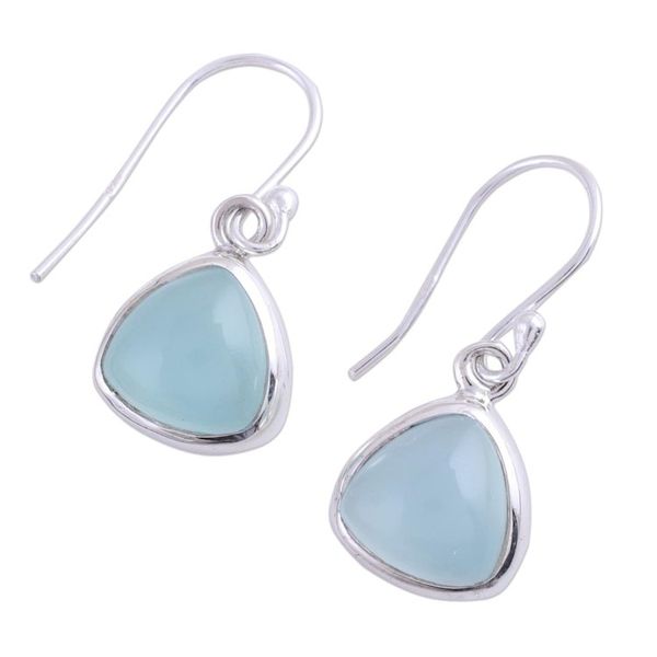 Alternate image for Sterling Silver and Aqua Chalcedony Dangle Earrings Gleaming Pyramids