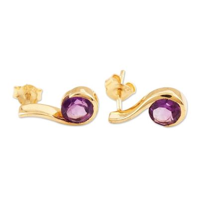 Alternate image for Gold-Plated Sterling Silver Amethyst Drop Earrings Purple Droplet