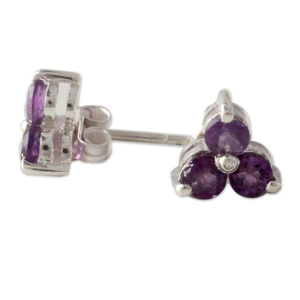 Alternate image for Amethyst Stud Earrings Artisan Crafted Jewelry Charming Trio