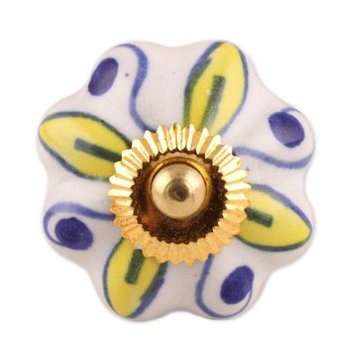Alternate image for Ceramic Cabinet Knobs Floral Yellow White Set of 6 India Bright Sunshine