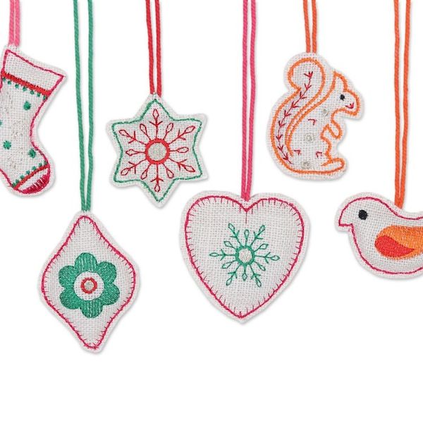Alternate image for Folk Art Style Jute Christmas Ornaments Set of 6 Holidays at Home