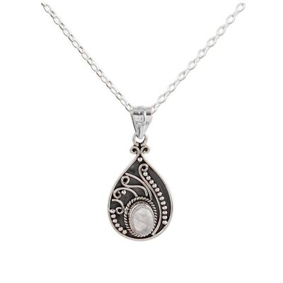 Alternate image for Rainbow Moonstone and Sterling Silver Pendant Necklace Raindrop Glow