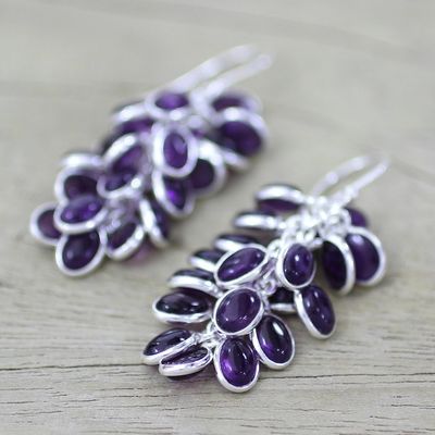 Alternate image for Sterling Silver and Amethyst Earrings Indian Jewelry Grapes of Love
