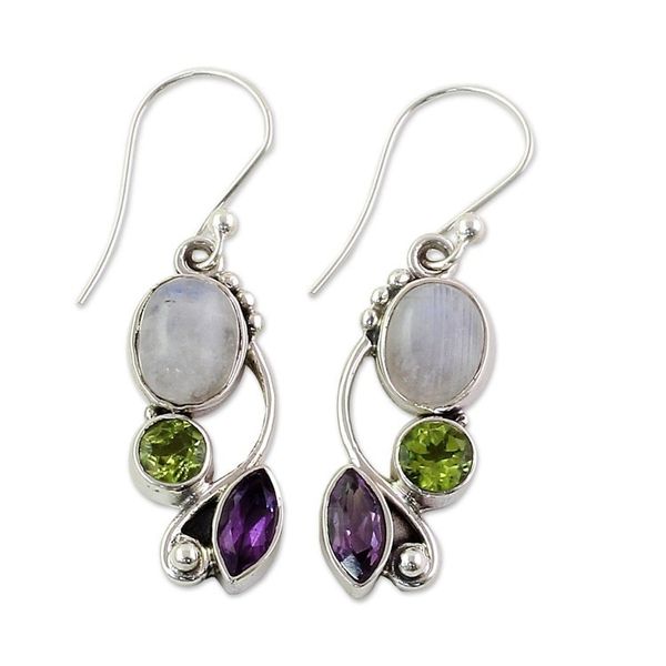 Alternate image for Multi-Gemstone Dangle Earrings Peridot Amethyst from India Natural Glamour