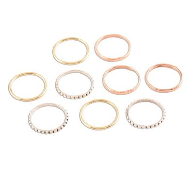 Alternate image for Sterling Silver Brass and Copper Stacking Rings Set of 9 Elegant Pattern
