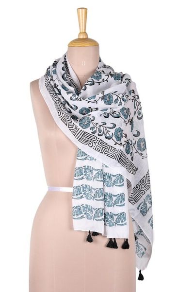 Alternate image for Floral Block-Printed Cotton Wrap Scarf from India Bouquet Bliss
