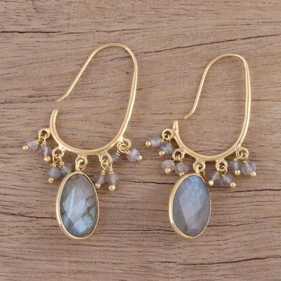 Alternate image for Gold Plated 13 Carat Labradorite Dangle Earrings Regal Beauty