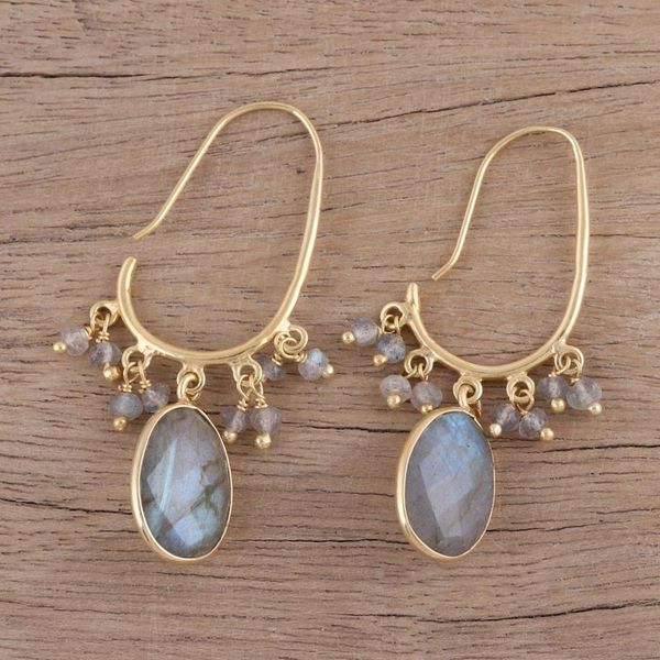 Alternate image for Gold Plated 13 Carat Labradorite Dangle Earrings Regal Beauty