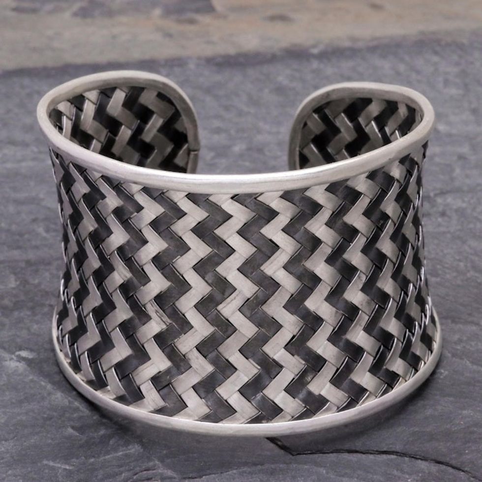 Woven 950 Silver Cuff Bracelet from Thailand 'Dark Path'